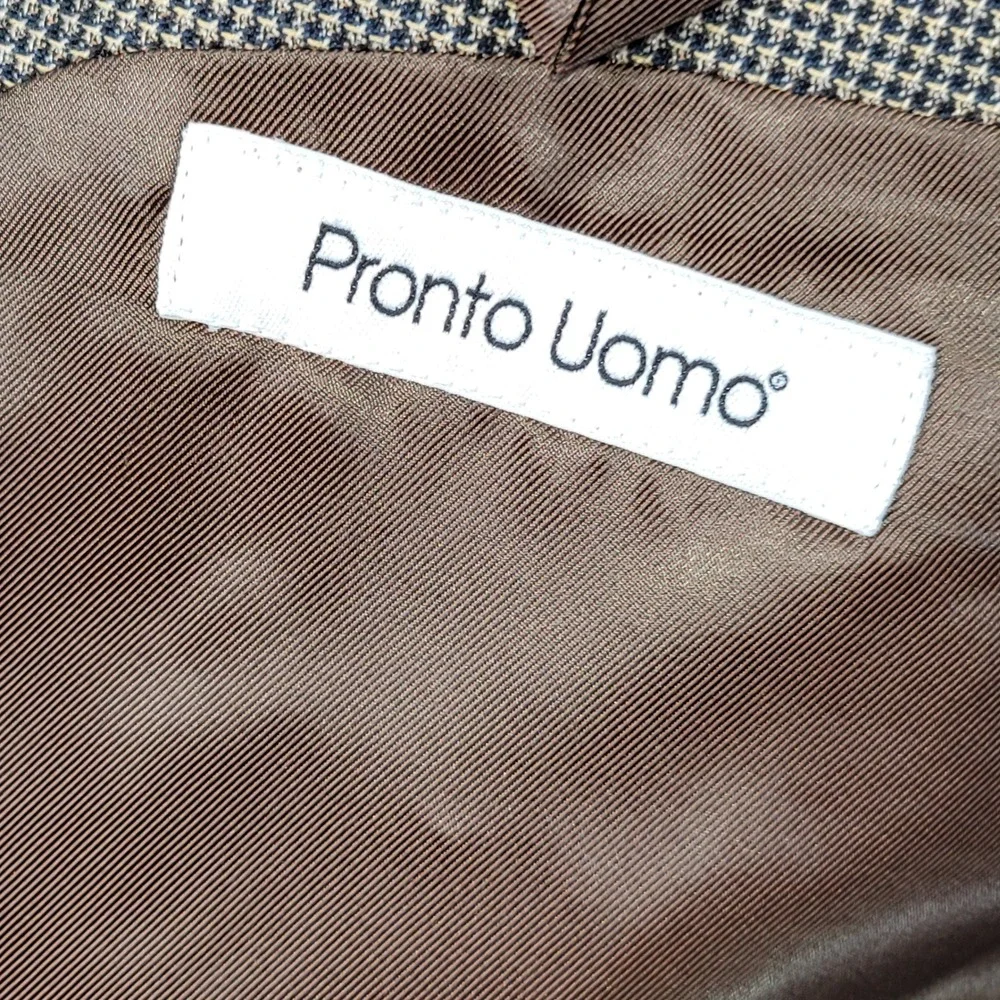 Pronto Uomo Mens 50 Regular Blazer Brown Houndstooth Two Button Sport Coat 50R